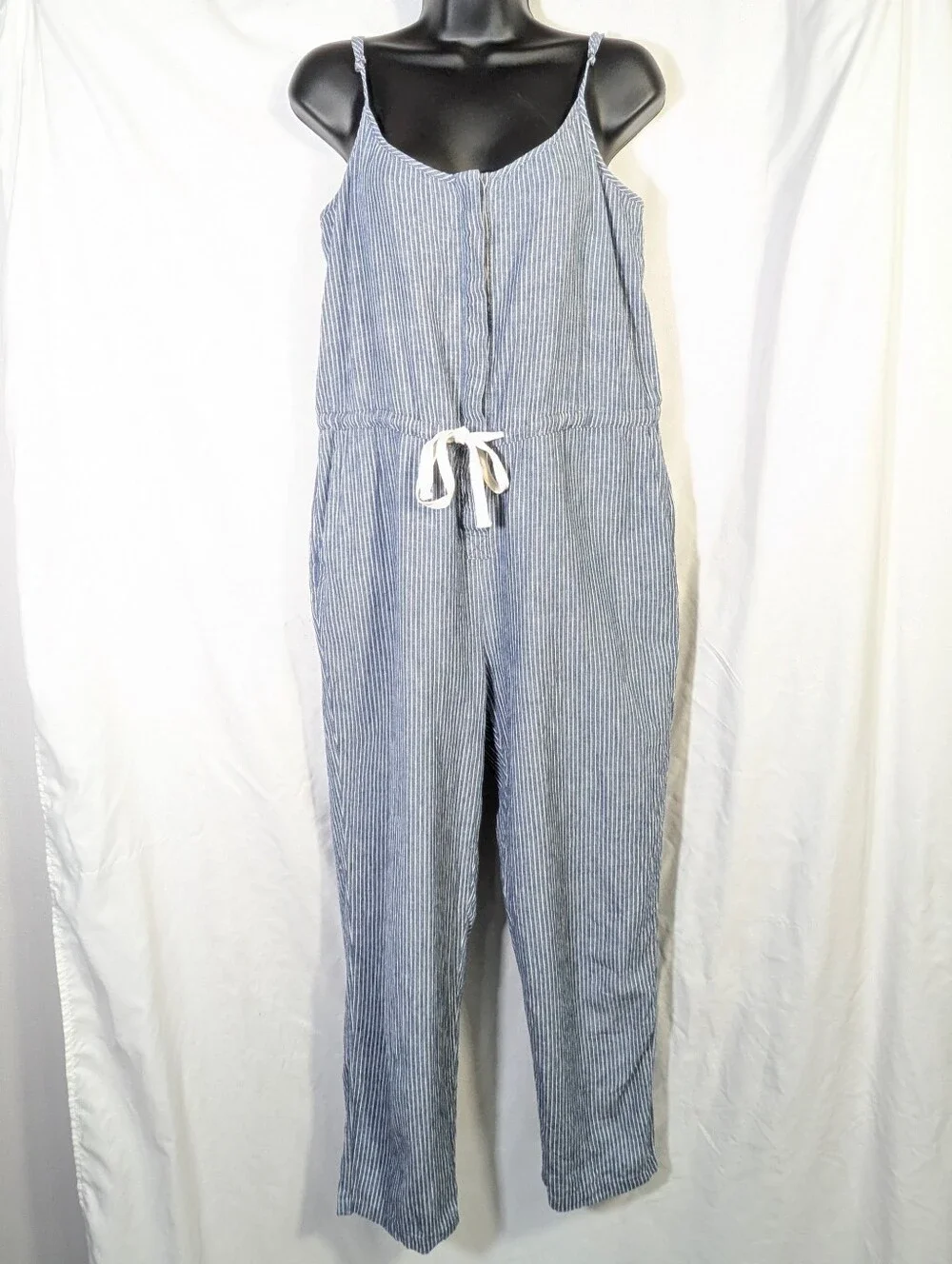 Gap Women's‎ Pinstripe Jumper Linen Cotton Blend Lt Blue White Beach Casual Sz S